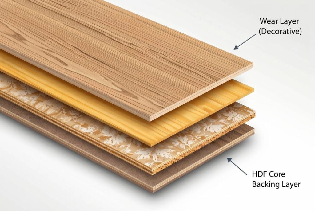 Laminate flooring layers HDF core wear layer diagram