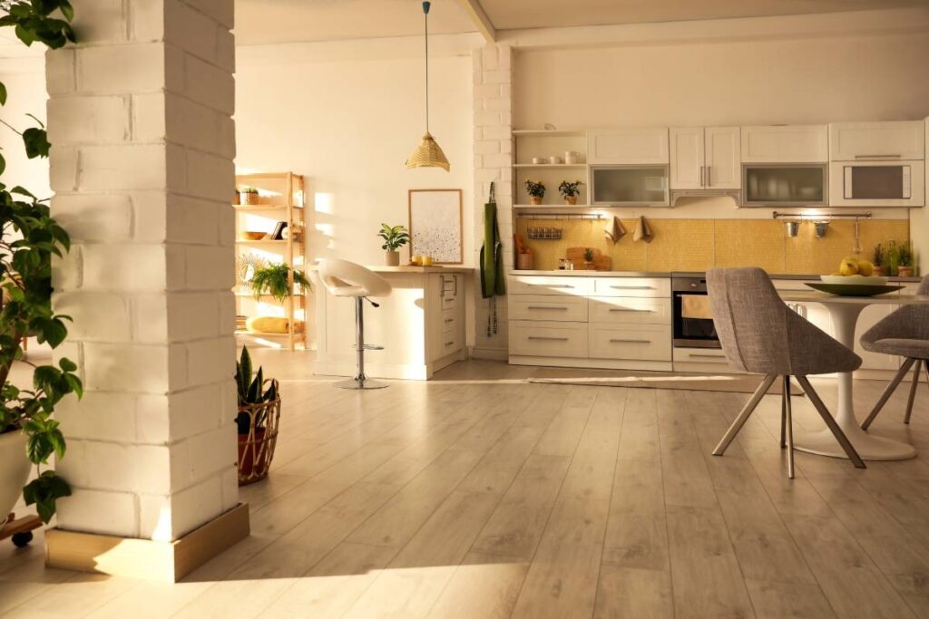 hybrid flooring kitchen open plan living space Australia